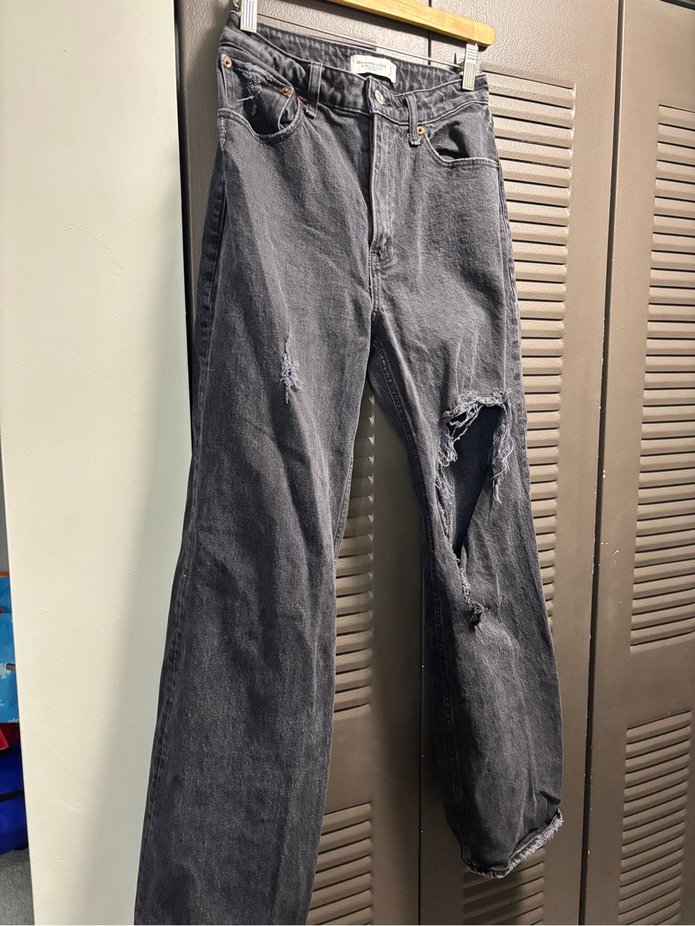 Abercrombie & Fitch Black Flare Jeans with Distressed Knee